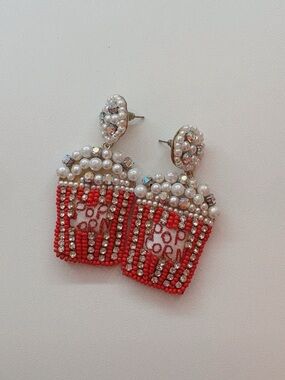 Piper K Movie Night Popcorn Earrings Red Beaded
